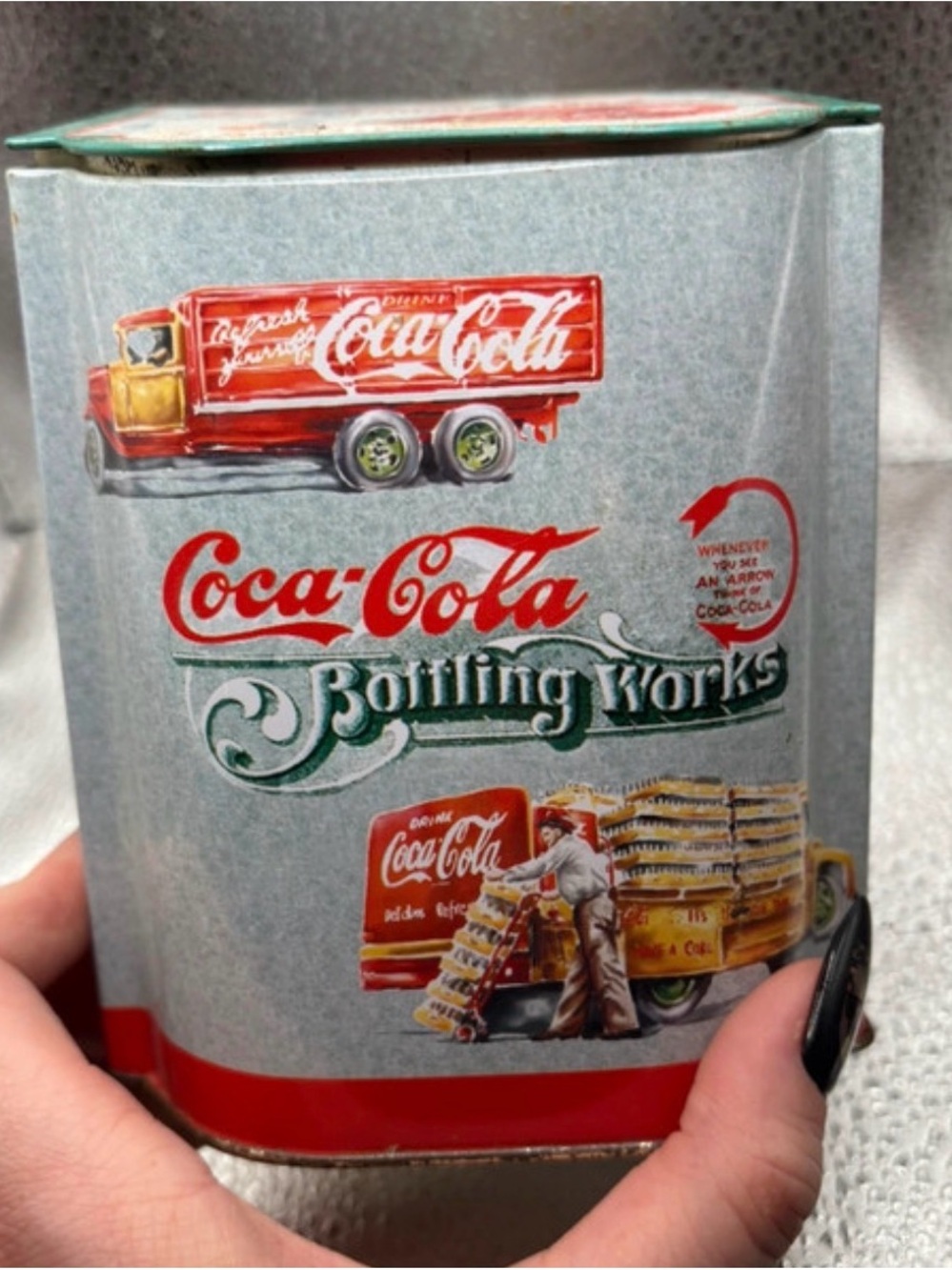 Coca-Cola vintage tin - likely gift wrap or decorations